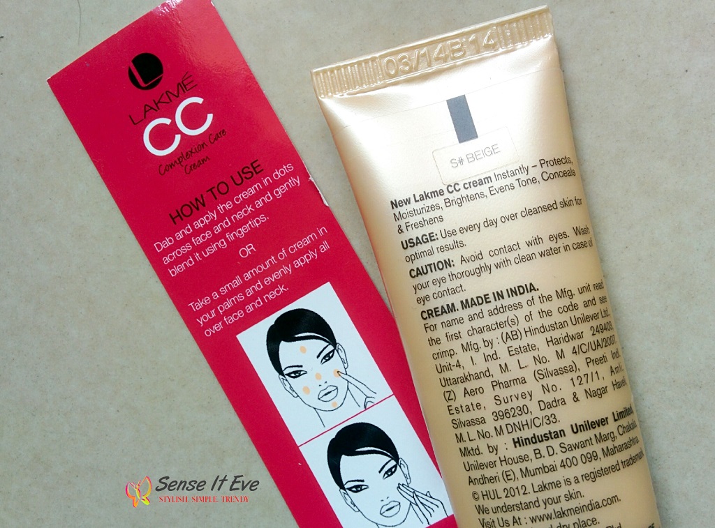 Lakme CC Complexion Care Cream how to appply Sense It Eve Lakme CC Complexion Care Cream Beige Review & Swatches