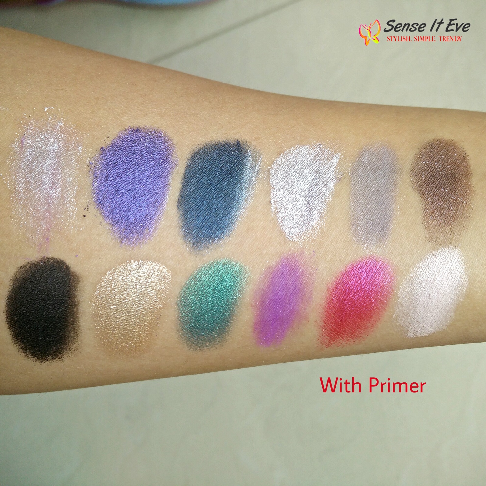 MUA Glamour Nights Eye Shadow Palette Swatches With Primer 1