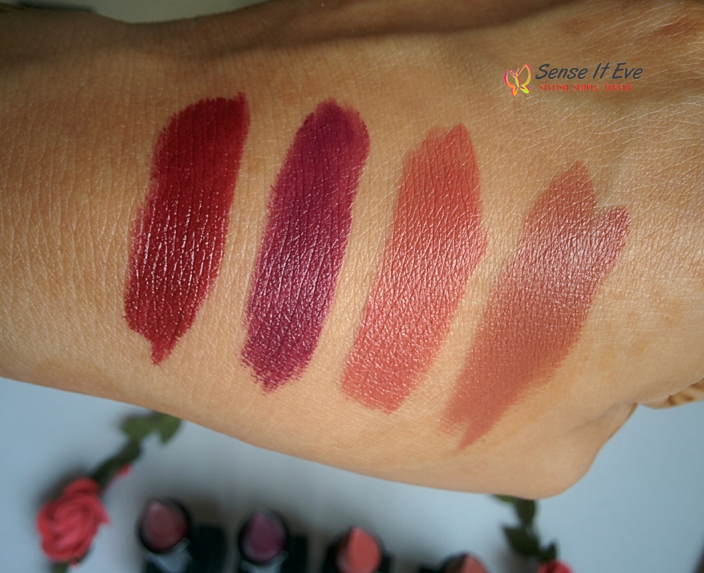 Nykaa So Matte Lipstick Wicked Wine, Mischievous Plum, Naughty Nude, Taupe Thrill Review & Swatches