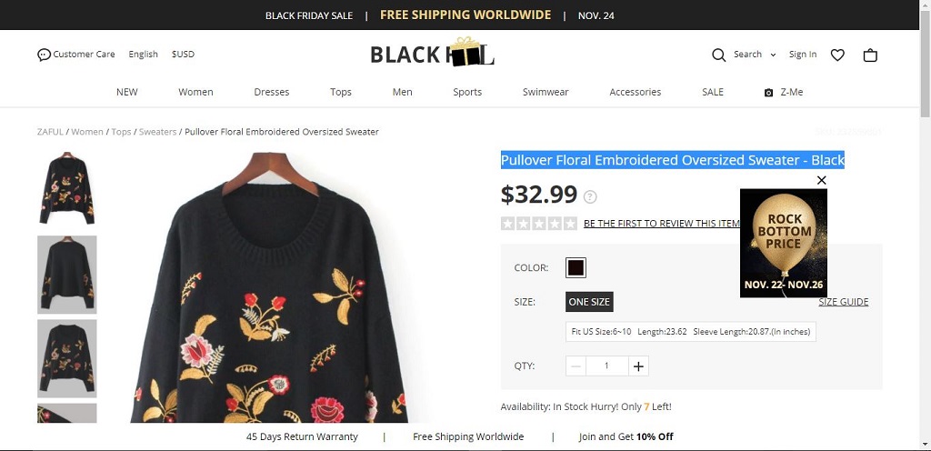 Floral Embroidered Oversized Sweater Black Sense It Eve Zaful Black Friday Sales Wishlist