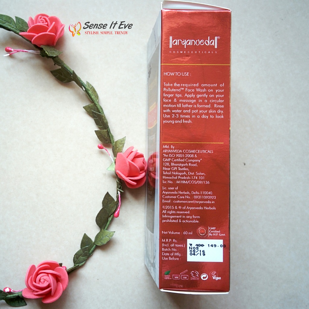 Aryanveda Pollutend Facewash Price and Directions to use Sense It Eve Aryanveda Pollutend Facewash with Gold Dust Review