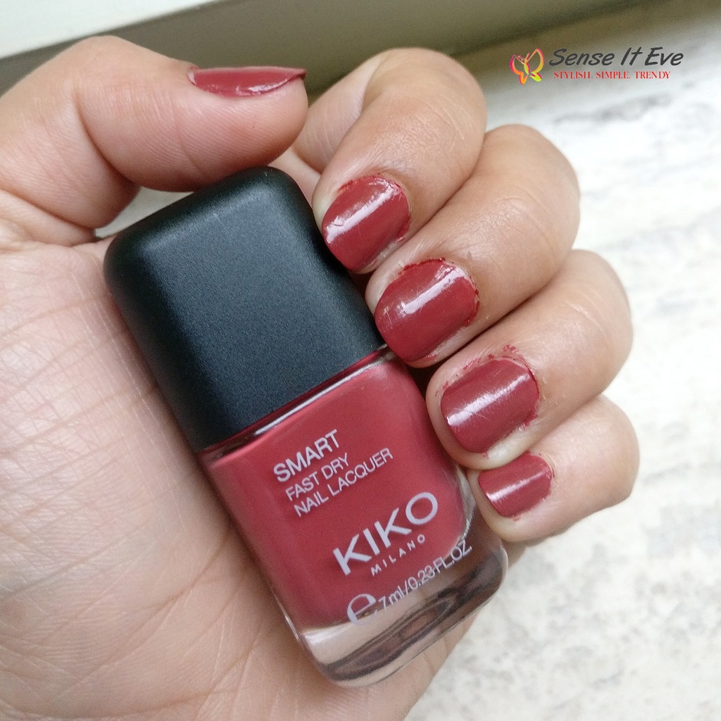 KIKO Milano Smart Fast Dry Nail Lacquer 067 Light Crimson Sense It Eve KIKO Milano Smart Fast Dry Nail Lacquer : Review & Swatches