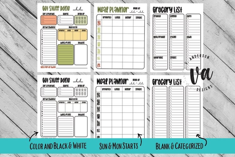 Daily Planner/Meal Planner/Grocery List PDFs example image 1