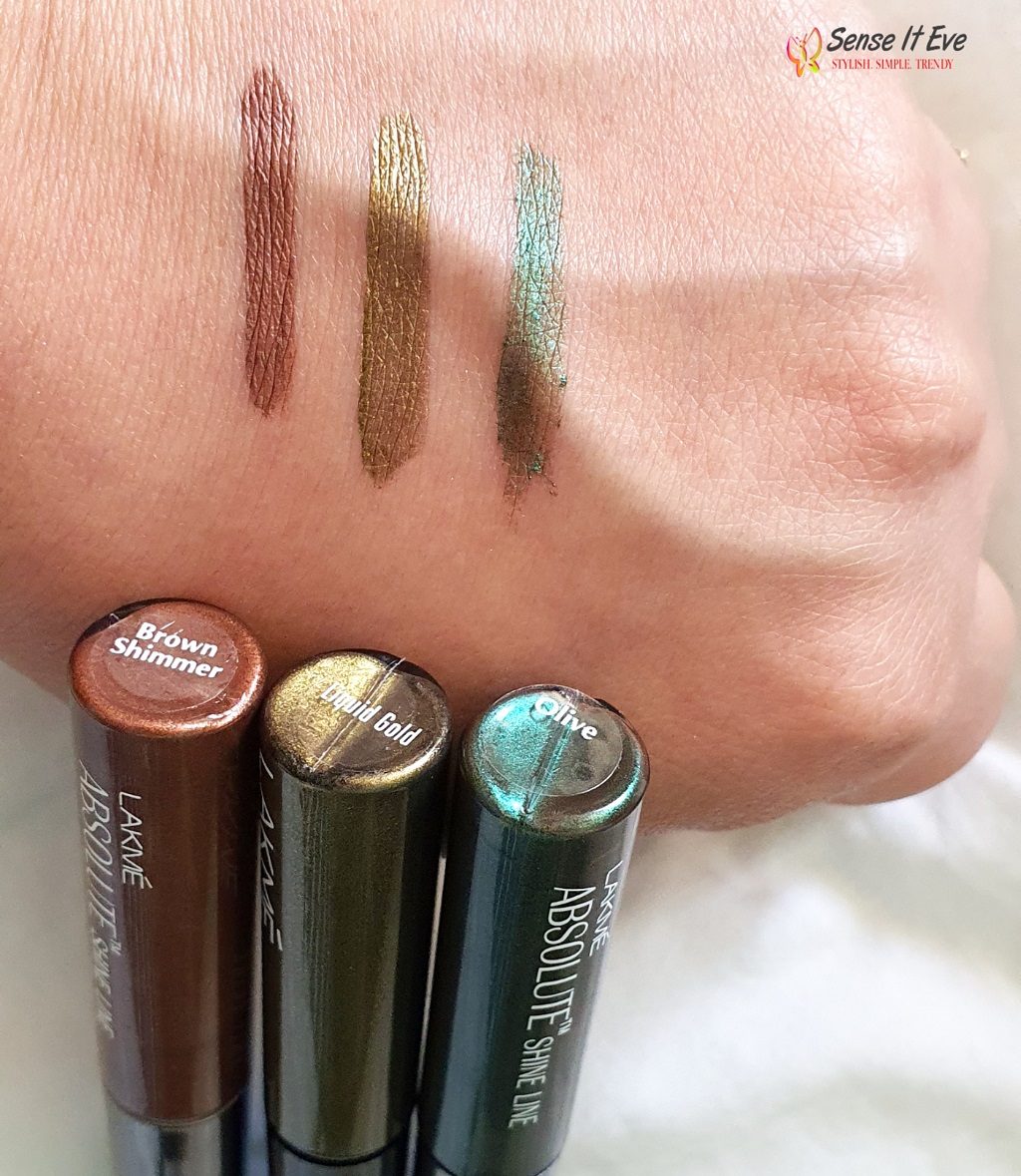 Lakme Absolute Shine Line colored EyeLiners Sense It Eve Lakme Absolute Shine Line Eye Liners : Review & Swatches