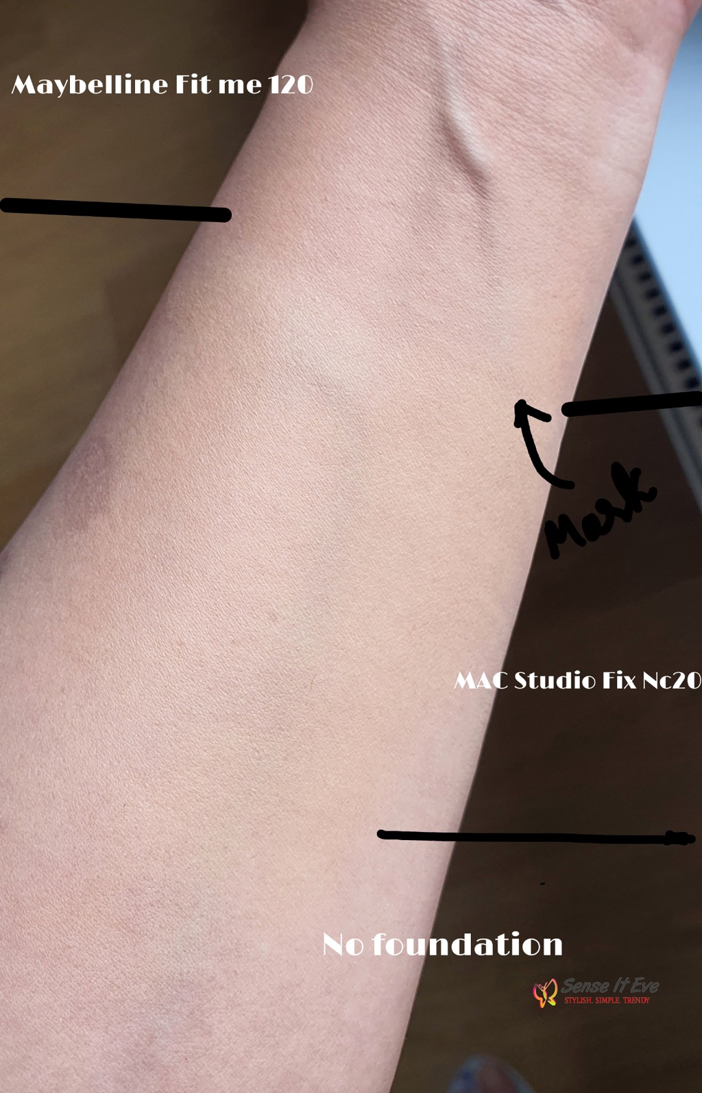 Maybelline Fit Me Matte Poreless Foundation 120 Classic Ivory vs MAC Studio Fix NC20 Blended on Skin Sense It Eve Maybelline Fit Me Matte + Poreless Foundation Review