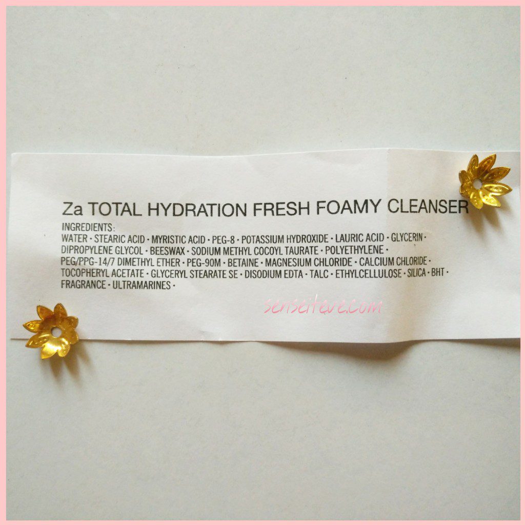 Za Total Hydration Fresh Foamy Cleanser Ingredients