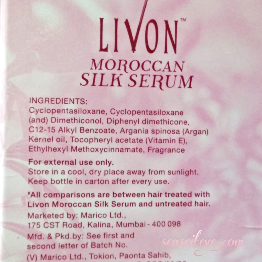Livon Moroccan Silk Serum Ingredients