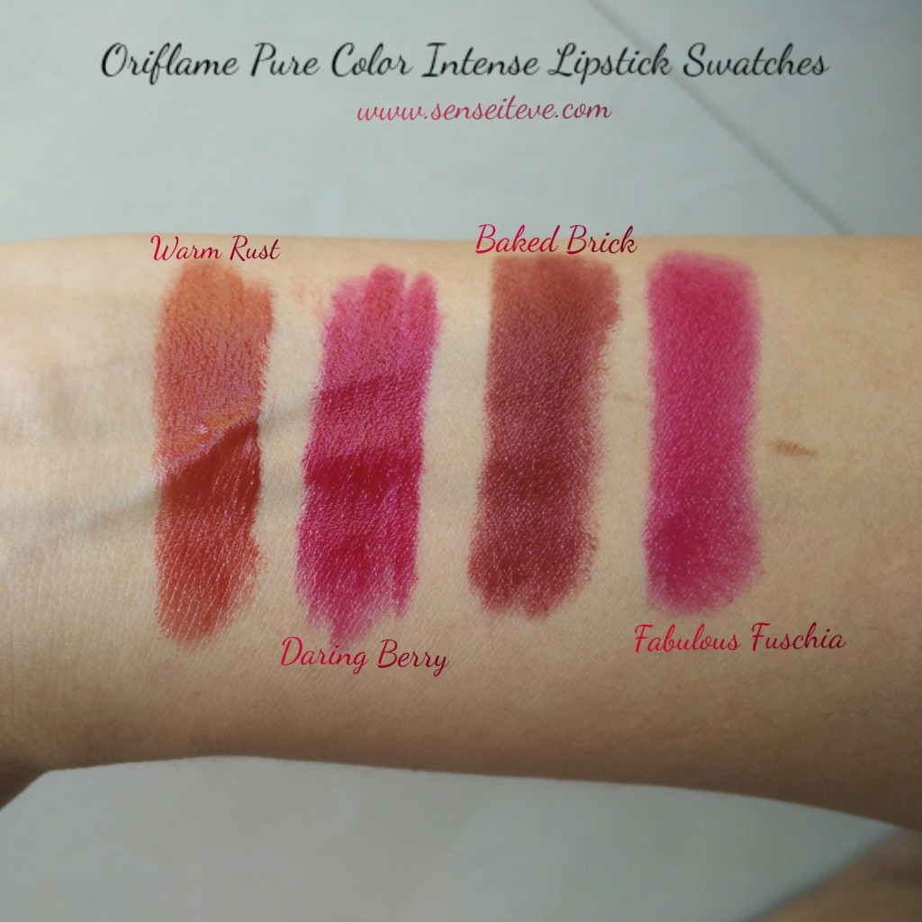 Oriflame Pure Color Intense Lipsticks Swatches