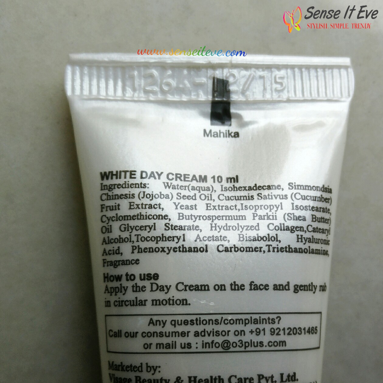 O3+ White Day Cream Ingredients