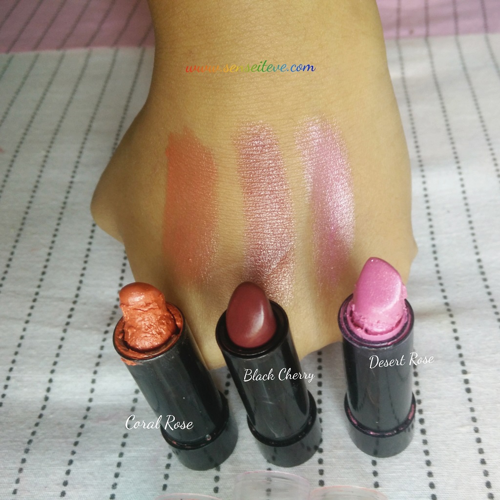 Oriflame Pure Colour Lipstick Coral Rose, Black Cherry & Sesert Rose Review & Swatches