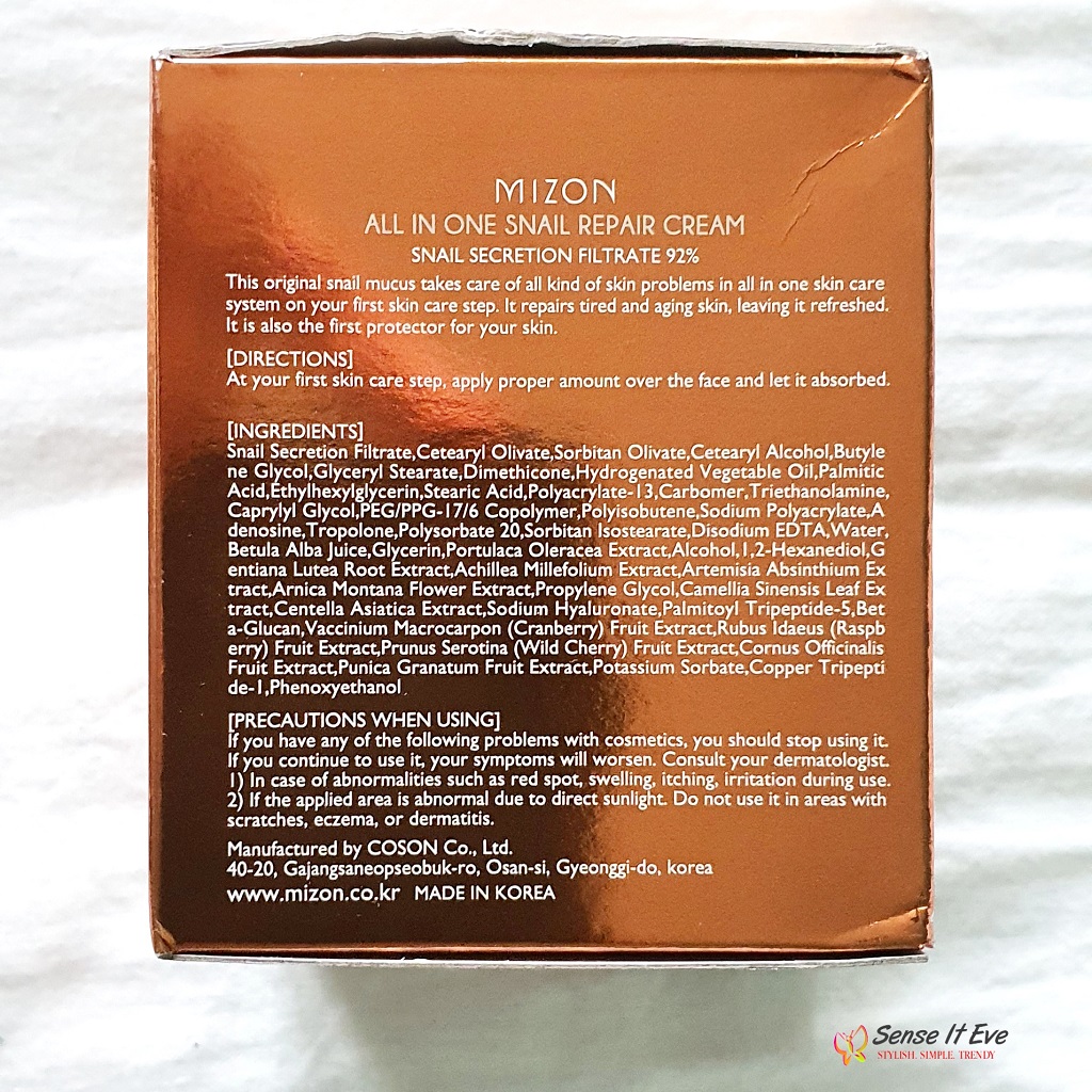 About Mizon All In One Snail Repair Cream Sense It Eve Mizon All In One Snail Repair Cream Review